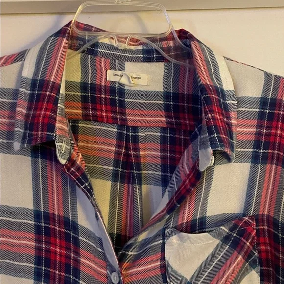 Beach lunch lounge women’s Plaid Button-Up Shirt size L - Picture 2 of 4